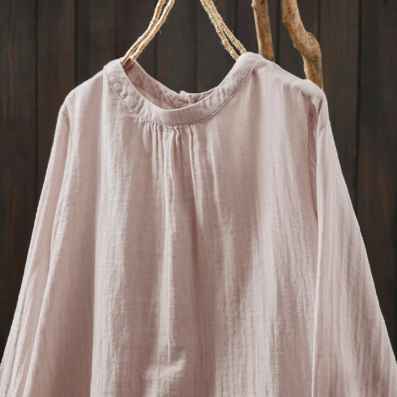 Camicia da donna in cotone a maniche lunghe con scollo rotondo e bottoni sul retro, motivo Buddha Stones Fall - Image 4