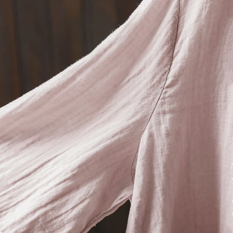 Camicia da donna in cotone a maniche lunghe con scollo rotondo e bottoni sul retro, motivo Buddha Stones Fall - Image 7