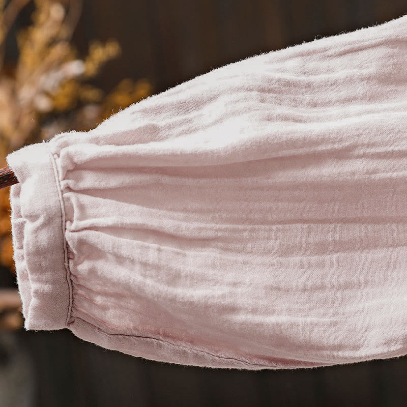 Camicia da donna in cotone a maniche lunghe con scollo rotondo e bottoni sul retro, motivo Buddha Stones Fall - Image 8