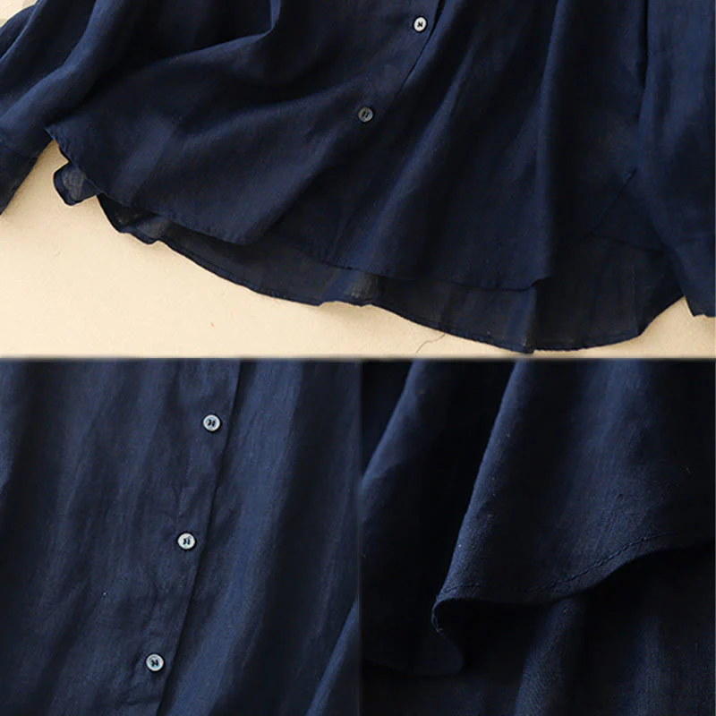 Camicia da donna in cotone a maniche lunghe con scollo rotondo e bottoni, tinta unita, motivo Buddha Stones - Image 6