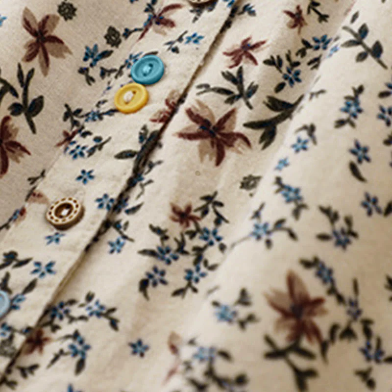 Camicia da donna in cotone a maniche lunghe con stampa floreale autunnale Buddha Stones e bottoni - Image 13