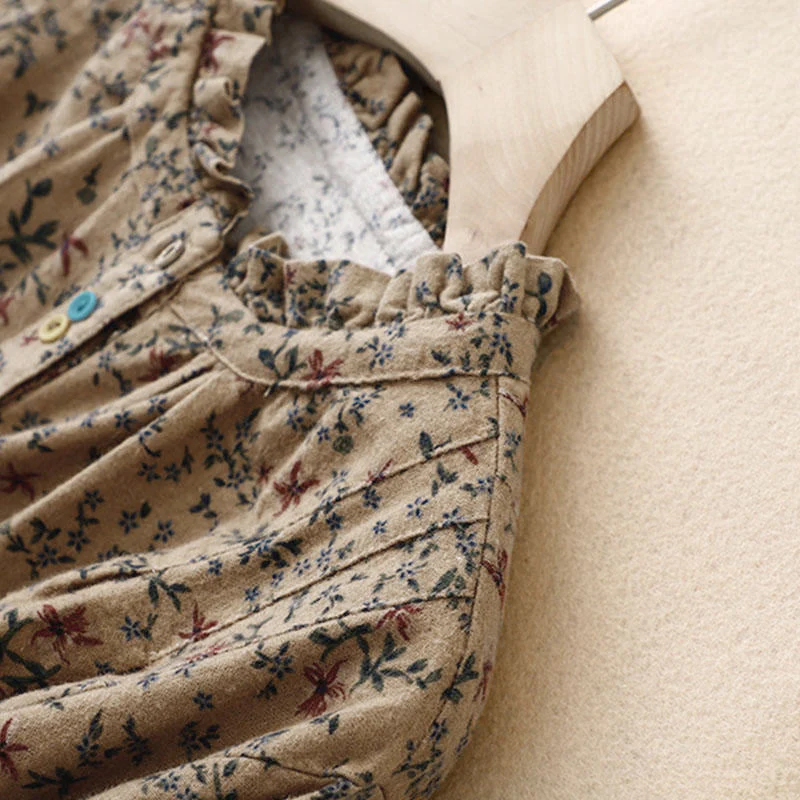Camicia da donna in cotone a maniche lunghe con stampa floreale autunnale Buddha Stones e bottoni - Image 20