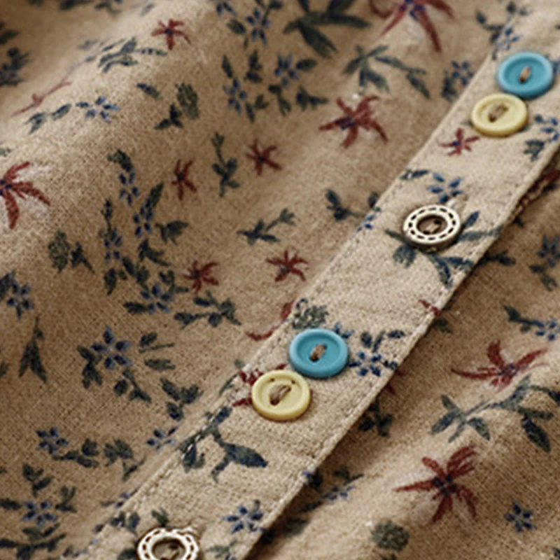 Camicia da donna in cotone a maniche lunghe con stampa floreale autunnale Buddha Stones e bottoni - Image 21