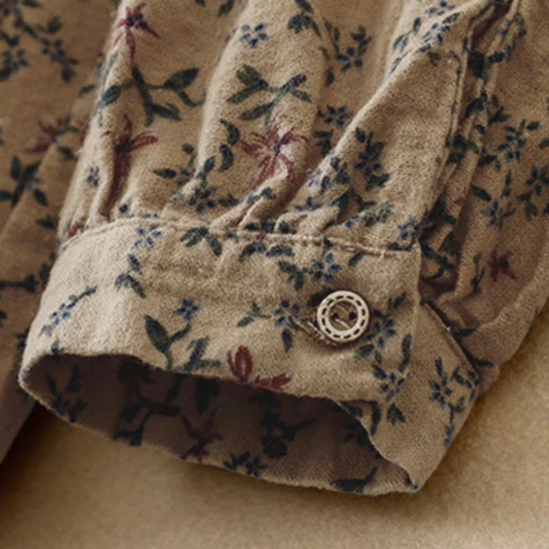 Camicia da donna in cotone a maniche lunghe con stampa floreale autunnale Buddha Stones e bottoni - Image 23