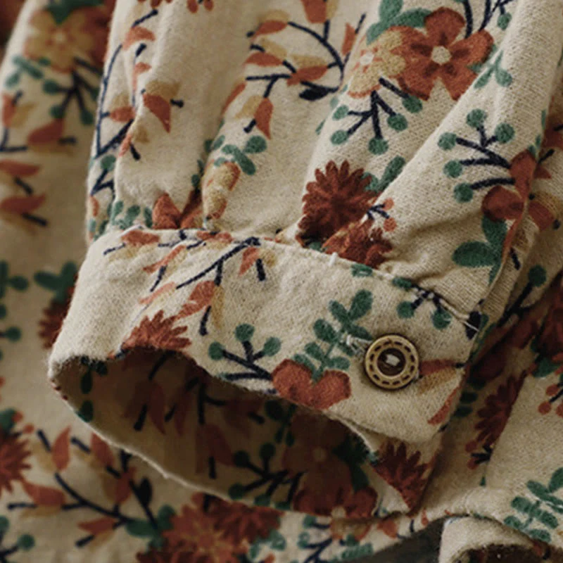 Camicia da donna in cotone a maniche lunghe con stampa floreale autunnale Buddha Stones e bottoni - Image 6