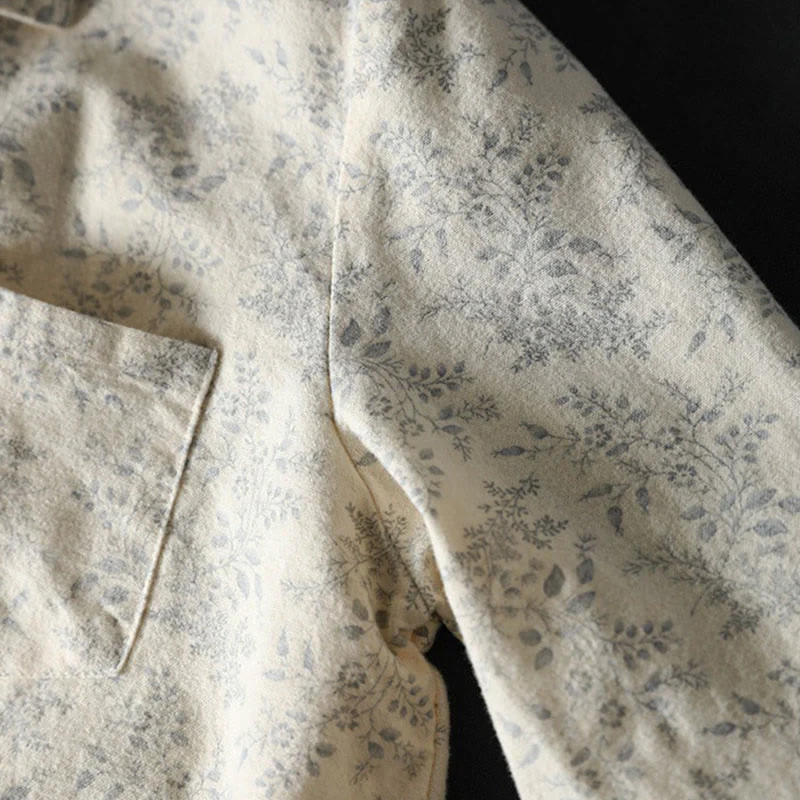 Camicia da donna in cotone a maniche lunghe con stampa floreale autunnale Buddha Stones e bottoni - Image 7