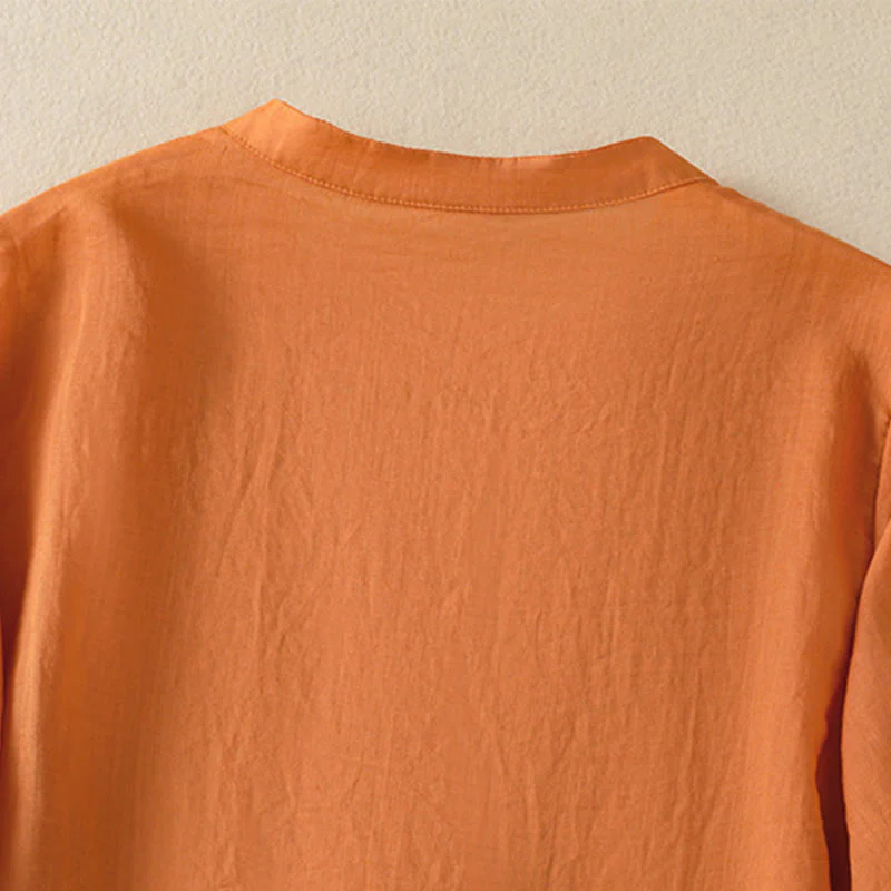 Camicia da donna in cotone a mezza manica con ricamo floreale Buddha Stones e bottoni - Image 29