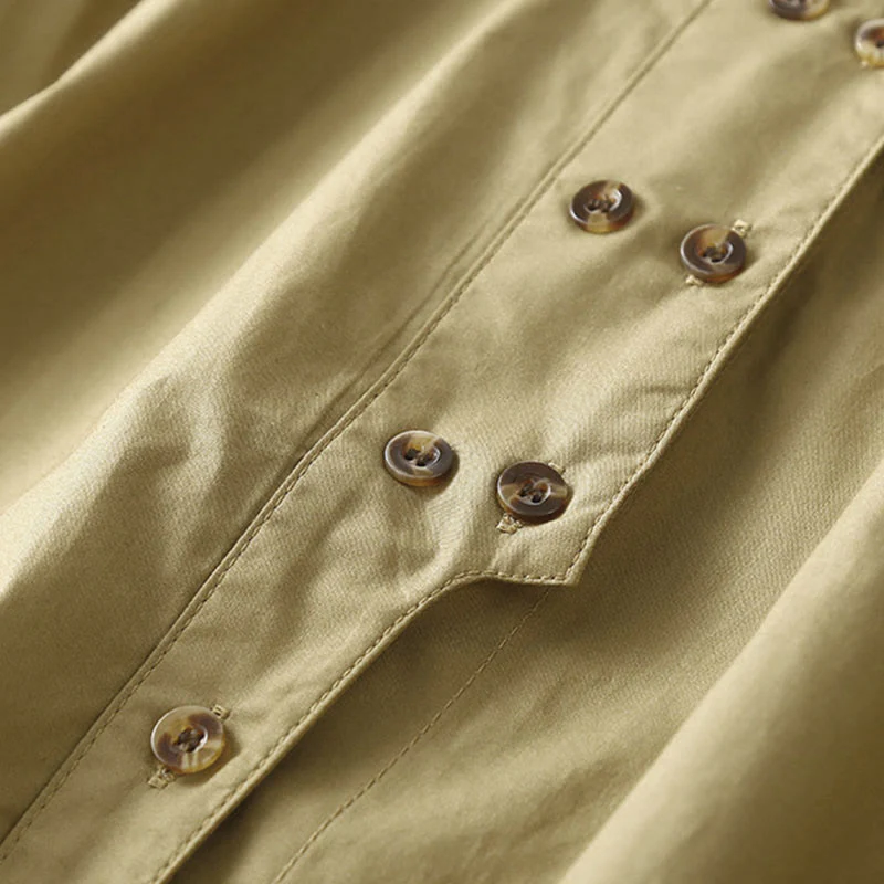 Camicia da donna in cotone con revers, a maniche lunghe e doppiopetto, tinta unita, Buddha Stones - Image 15