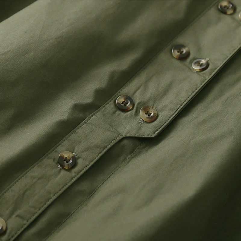 Camicia da donna in cotone con revers, a maniche lunghe e doppiopetto, tinta unita, Buddha Stones - Image 3