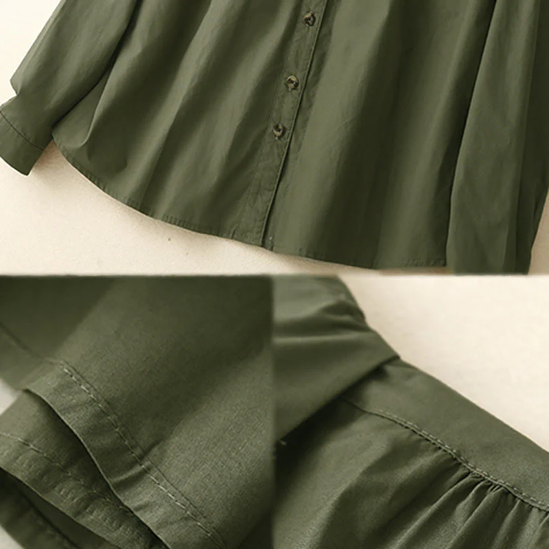 Camicia da donna in cotone con revers, a maniche lunghe e doppiopetto, tinta unita, Buddha Stones - Image 5