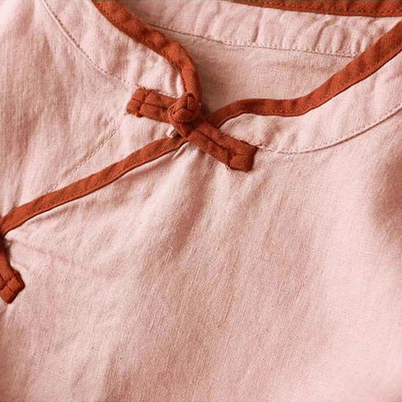 Camicia da donna in cotone e lino a maniche lunghe con ricamo floreale retrò Buddha Stones - Image 16