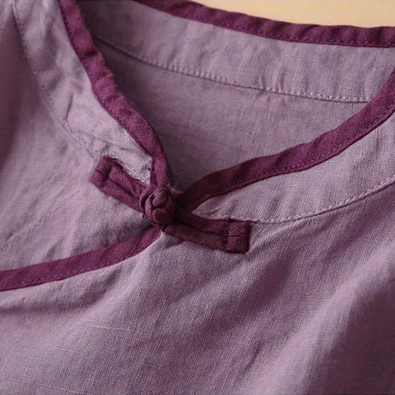 Camicia da donna in cotone e lino a maniche lunghe con ricamo floreale retrò Buddha Stones - Image 18