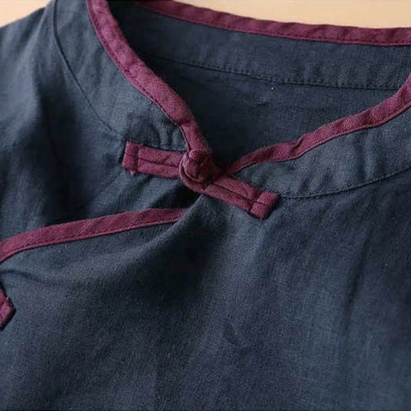 Camicia da donna in cotone e lino a maniche lunghe con ricamo floreale retrò Buddha Stones - Image 23