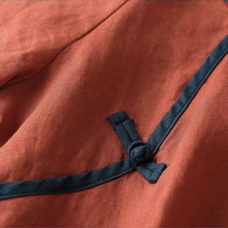 Camicia da donna in cotone e lino a maniche lunghe con ricamo floreale retrò Buddha Stones - Image 4