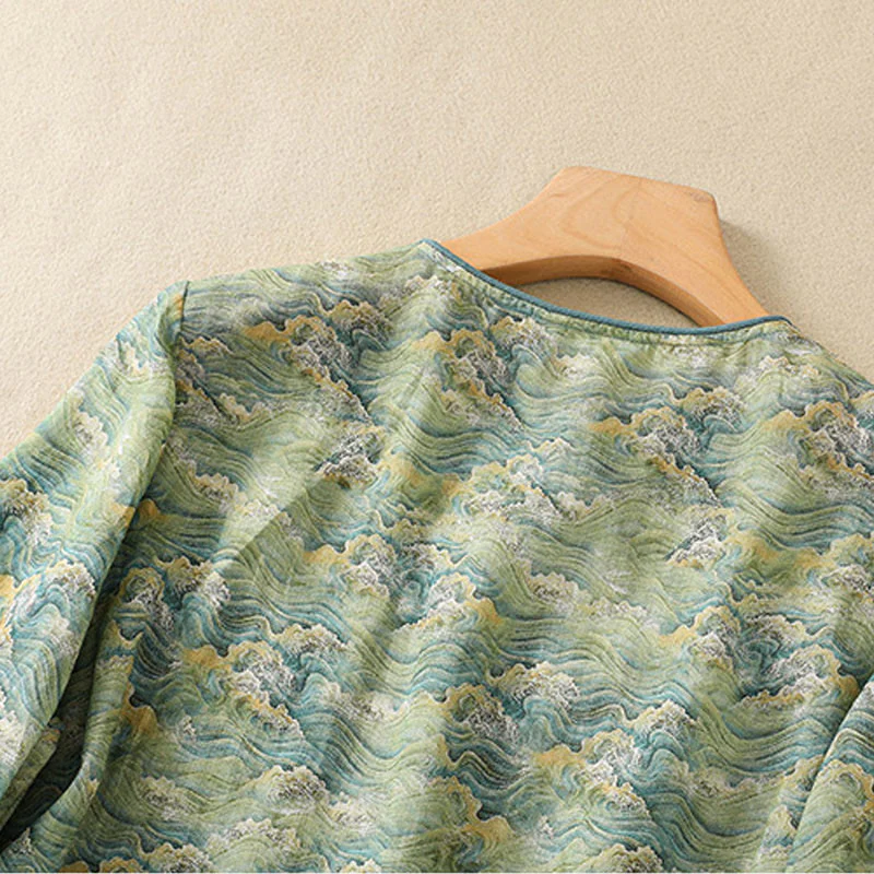 Camicia da donna in cotone e lino a maniche lunghe, con stampa estiva casual e bottoni a rana, motivo Buddha Stones - Image 15