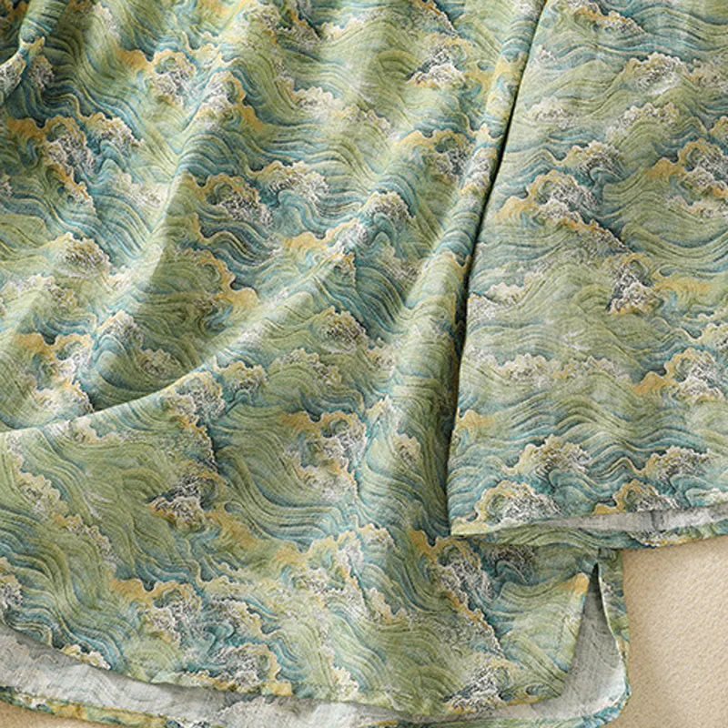 Camicia da donna in cotone e lino a maniche lunghe, con stampa estiva casual e bottoni a rana, motivo Buddha Stones - Image 18