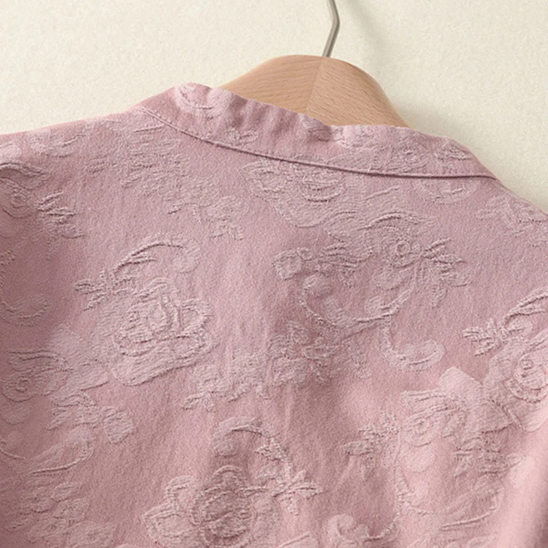 Camicia da donna in cotone e lino con bottoni, manica lunga, in jacquard con bottoni diagonali Buddha Stones - Image 15