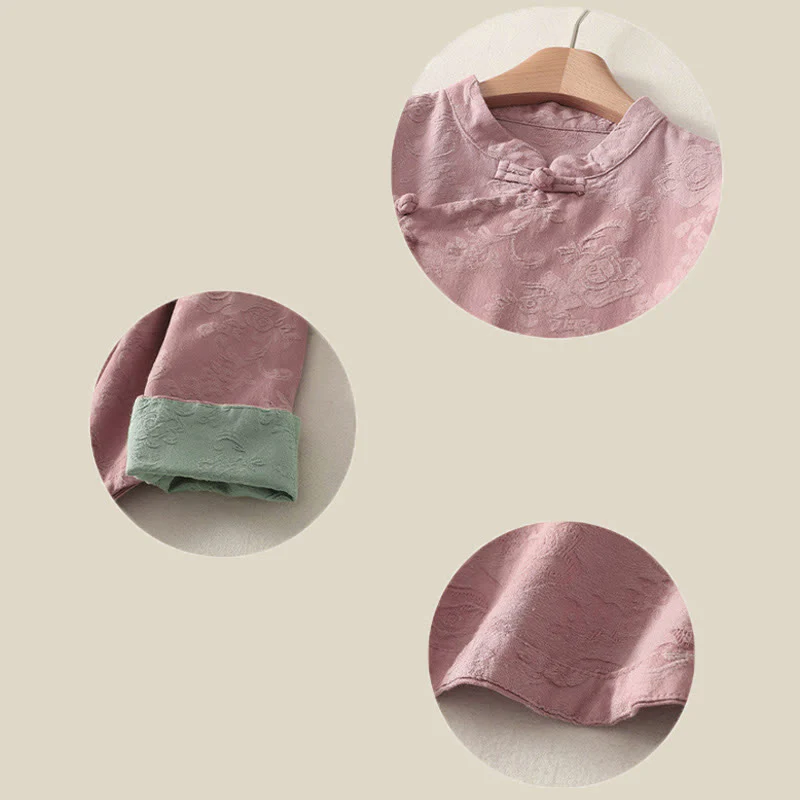 Camicia da donna in cotone e lino con bottoni, manica lunga, in jacquard con bottoni diagonali Buddha Stones - Image 20