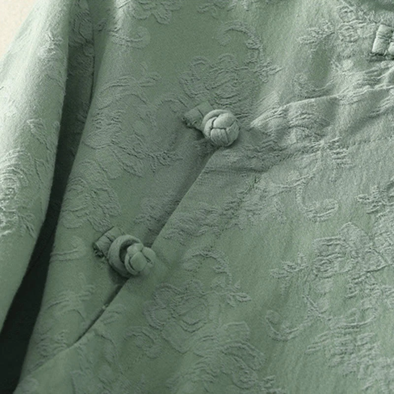 Camicia da donna in cotone e lino con bottoni, manica lunga, in jacquard con bottoni diagonali Buddha Stones - Image 9