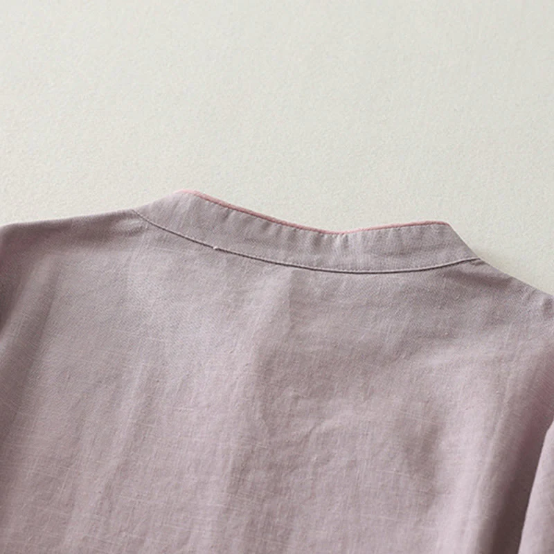 Camicia da donna in cotone e lino con bottoni obliqui Buddha Stones - Image 6