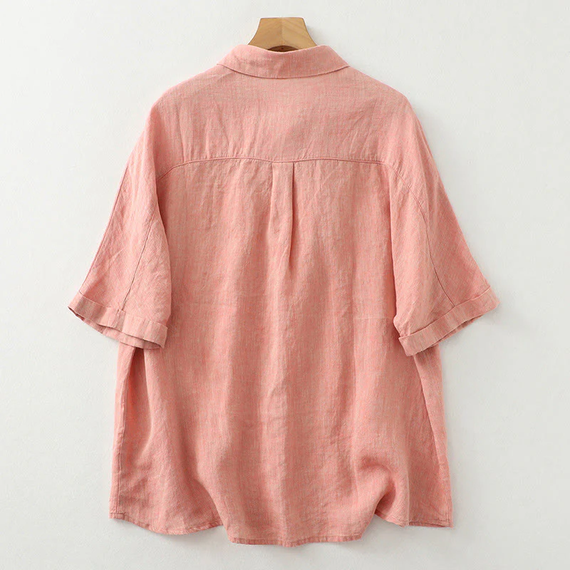 Camicia da donna in cotone e lino con maniche a mezza manica, casual, con bottoni semplici, motivo Buddha Stones - Image 10