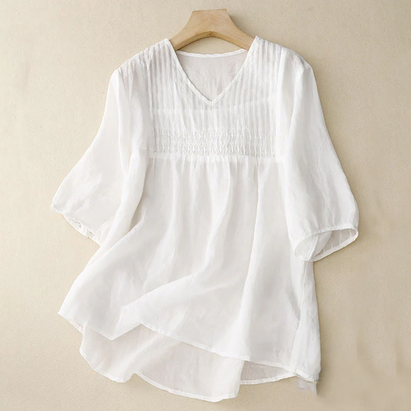 Maglietta a maniche corte da donna con scollo a V, casual e ampia, motivo Buddha Stones - Image 11