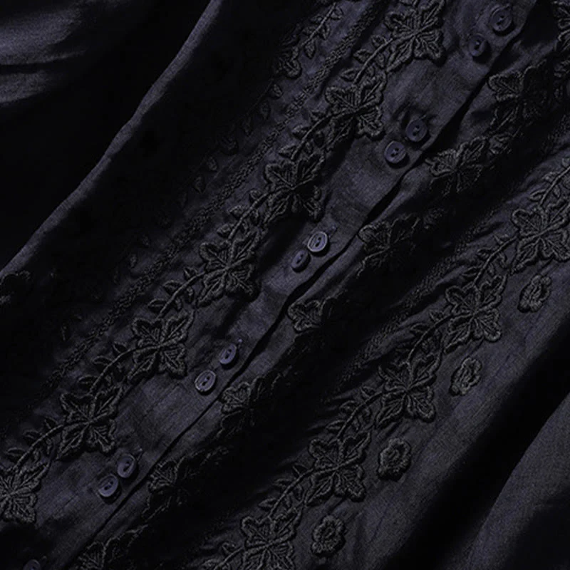 Camicia da donna in cotone e lino con risvolto, manica a tre quarti, motivo floreale, Buddha Stones - Image 30