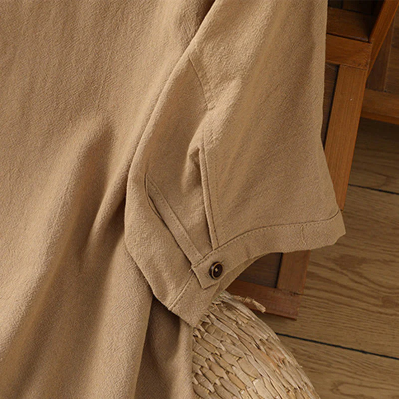 Camicia da donna in cotone e lino con maniche corte, casual, semplice, con bottoni e tasca , Buddha Stones - Image 33