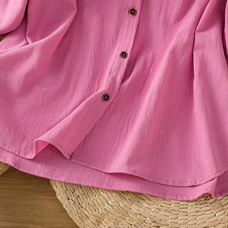 Camicia da donna in cotone e lino con maniche corte, casual, semplice, con bottoni e tasca , Buddha Stones - Image 39