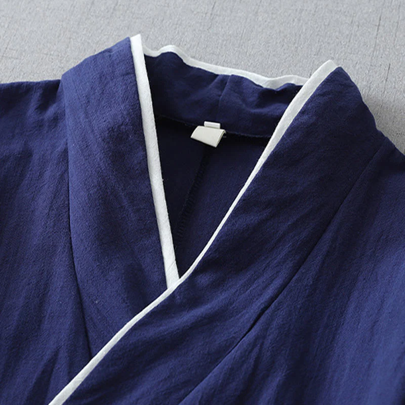 Camicia da donna in cotone e lino Zen con maniche a tre quarti, scollo a V, cuciture colorate casual, Buddha Stones - Image 2