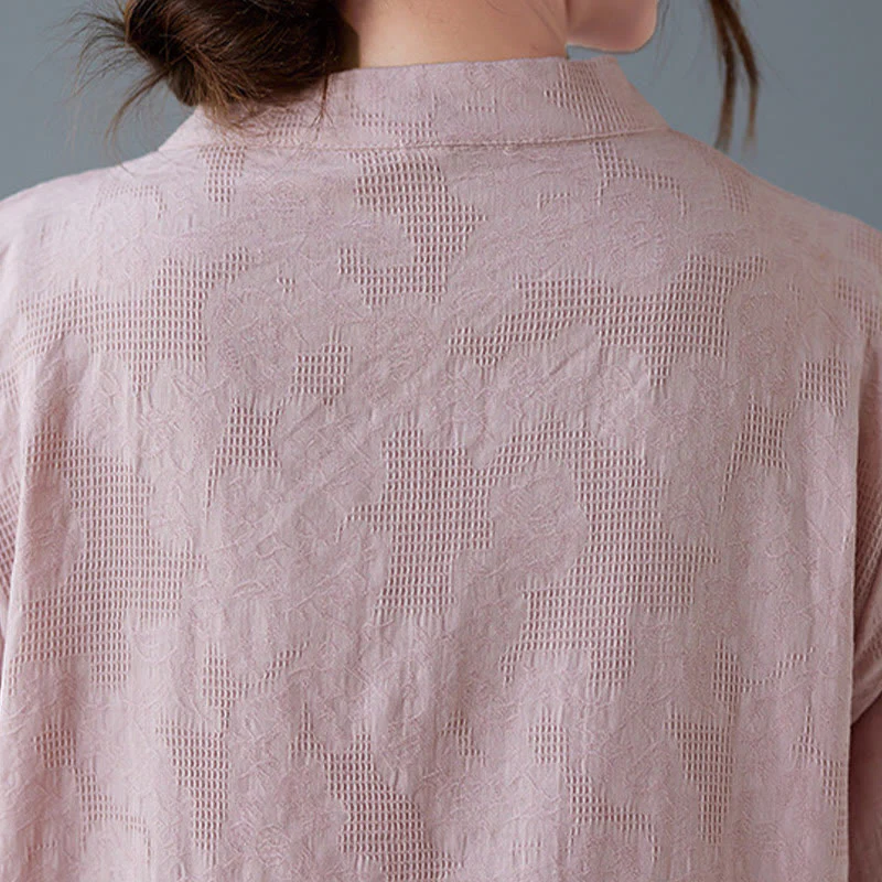 Camicia da donna in lino di cotone con bottoni a rana, manica a tre quarti, ricamo stereoscopico floreale estivo vintage Buddha Stones - Image 12