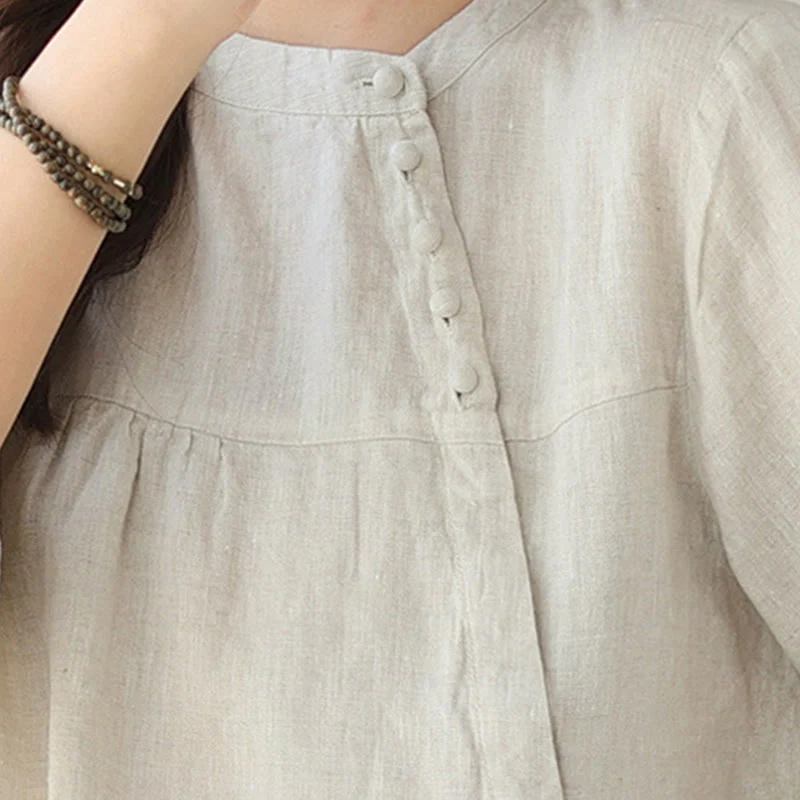 Camicia da donna in lino e cotone a maniche lunghe con colletto alto, tinta unita e casual, modello Buddha Stones - Image 21