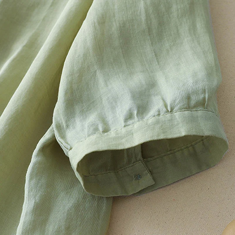 Camicia da donna in lino e cotone a mezza manica con scollo a V, ricamo a stella cadente Buddha Stones - Image 13