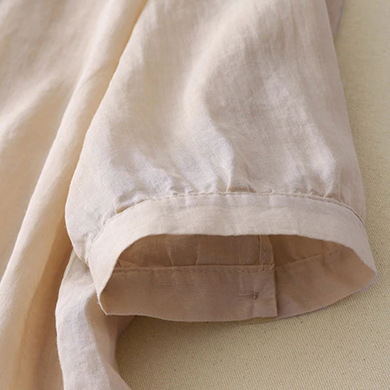 Camicia da donna in lino e cotone a mezza manica con scollo a V, ricamo a stella cadente Buddha Stones - Image 17