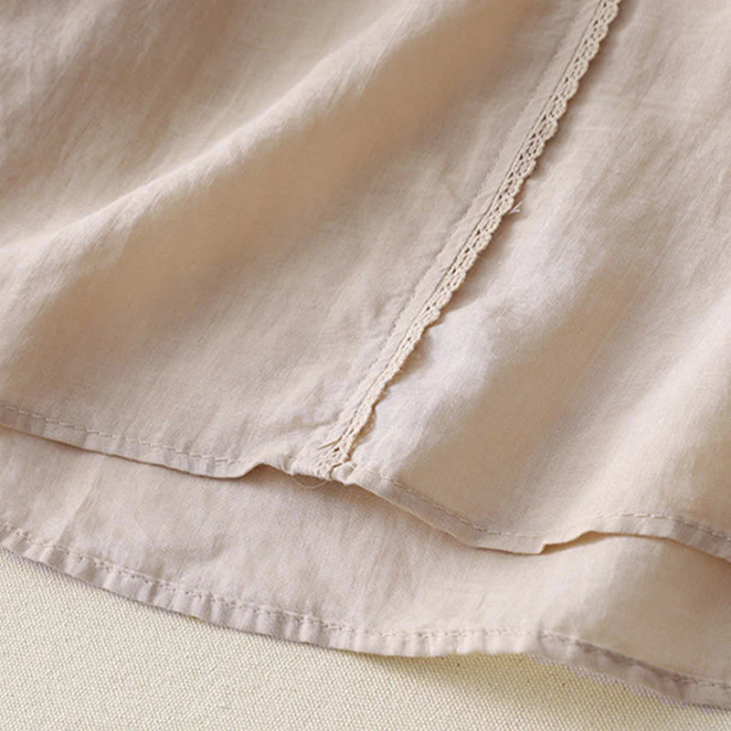 Camicia da donna in lino e cotone a mezza manica con scollo a V, ricamo a stella cadente Buddha Stones - Image 18
