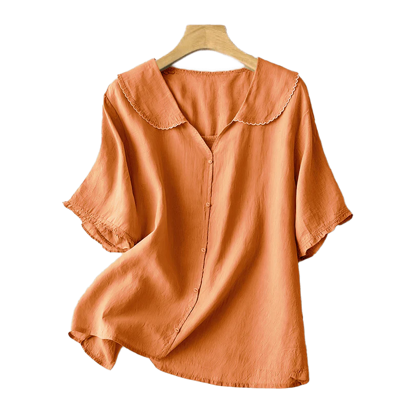 Camicia da donna casual con bottoni e collo medio, manica corta e semplice, motivo Buddha Stones - Image 11