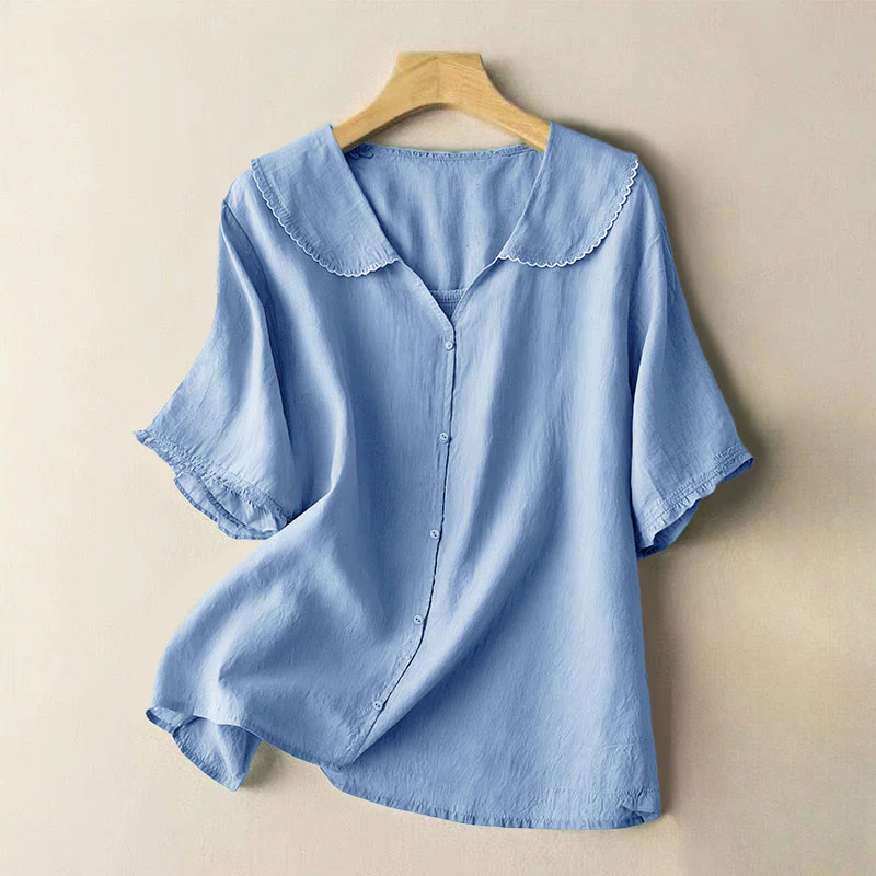 Camicia da donna casual con bottoni e collo medio, manica corta e semplice, motivo Buddha Stones - Image 12