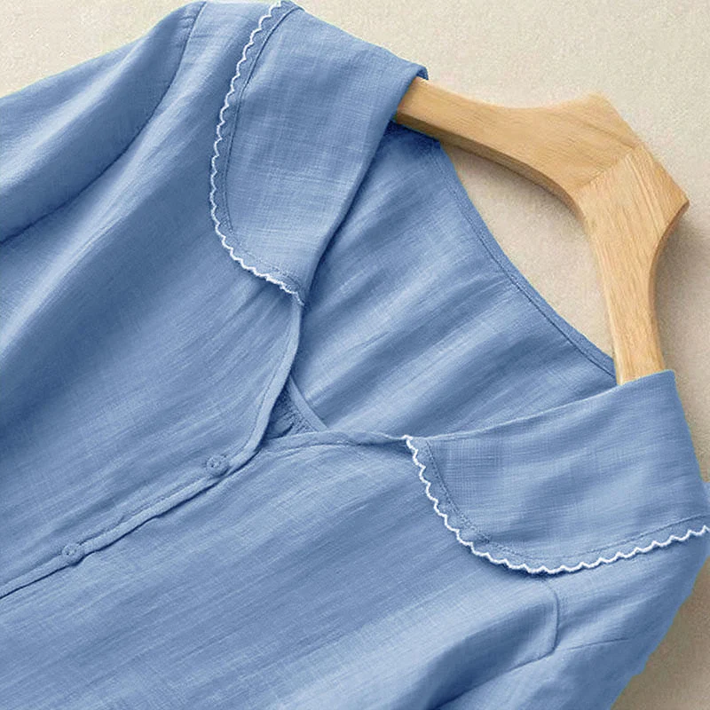 Camicia da donna casual con bottoni e collo medio, manica corta e semplice, motivo Buddha Stones - Image 13