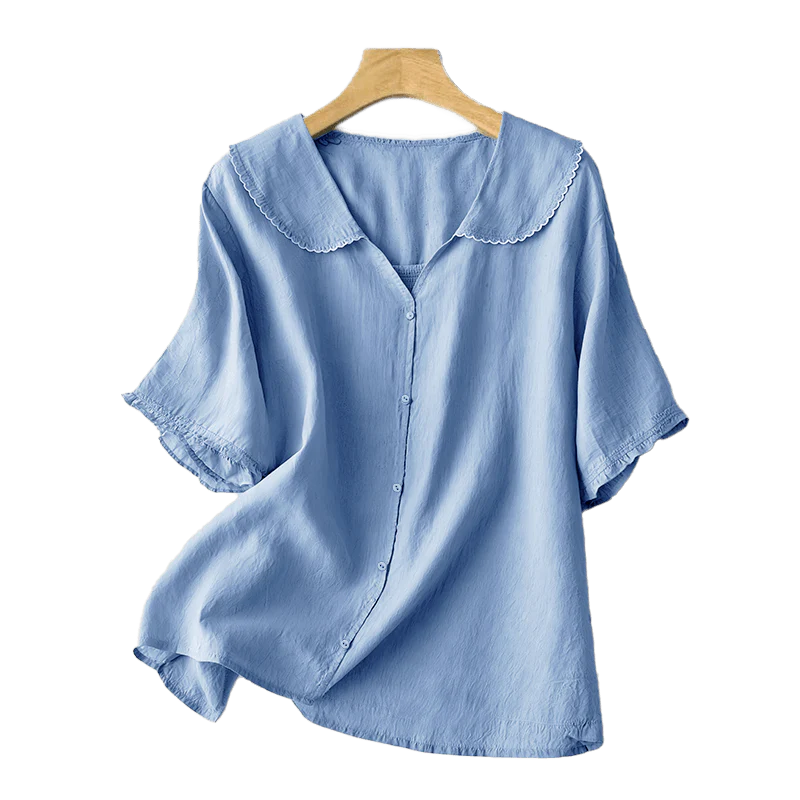 Camicia da donna casual con bottoni e collo medio, manica corta e semplice, motivo Buddha Stones - Image 14