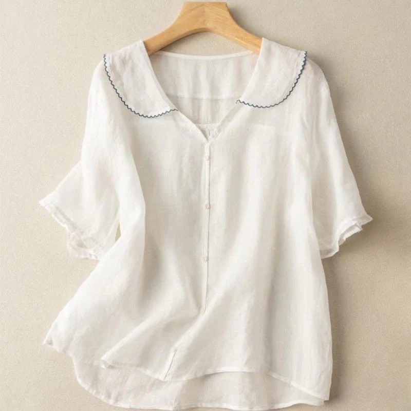 Camicia da donna casual con bottoni e collo medio, manica corta e semplice, motivo Buddha Stones - Image 18