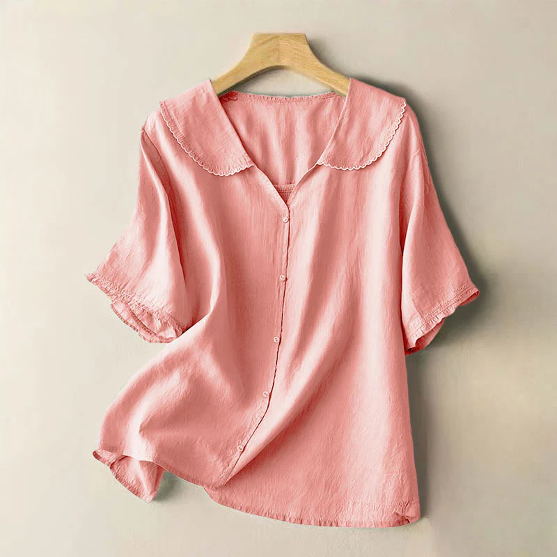 Camicia da donna casual con bottoni e collo medio, manica corta e semplice, motivo Buddha Stones - Image 23