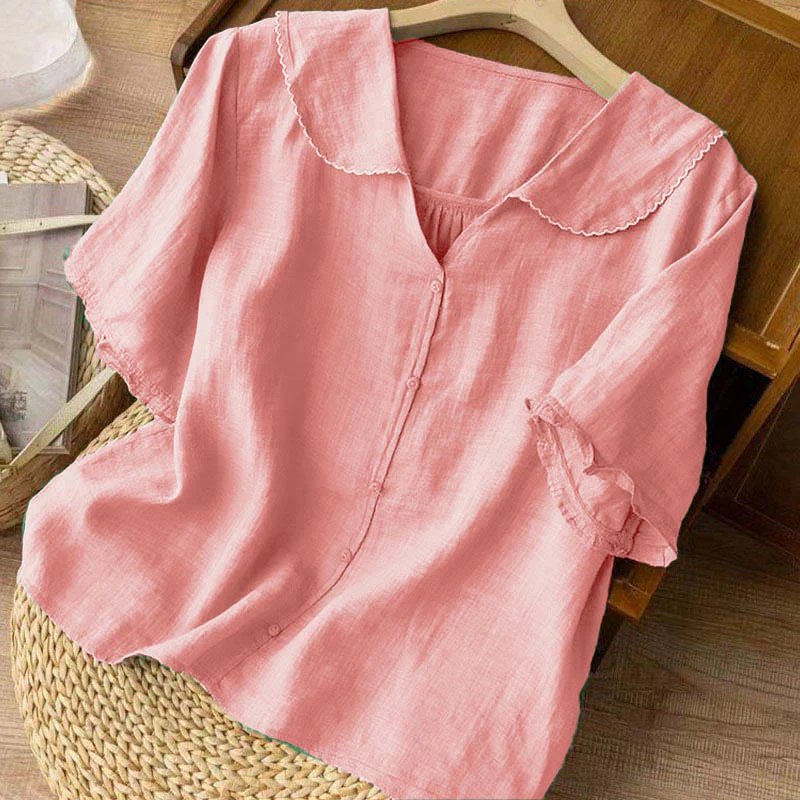 Camicia da donna casual con bottoni e collo medio, manica corta e semplice, motivo Buddha Stones - Image 24