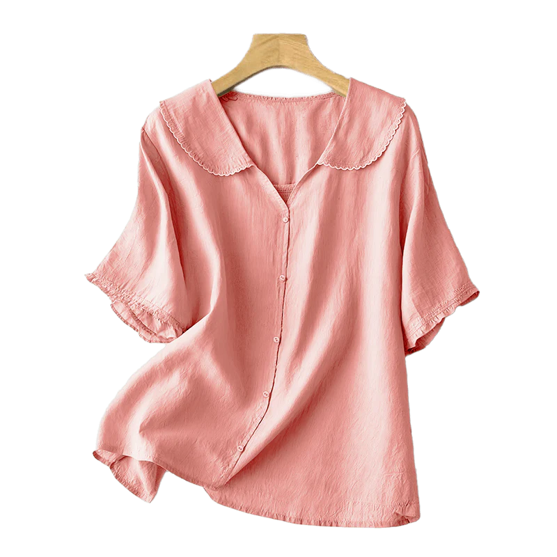 Camicia da donna casual con bottoni e collo medio, manica corta e semplice, motivo Buddha Stones - Image 28