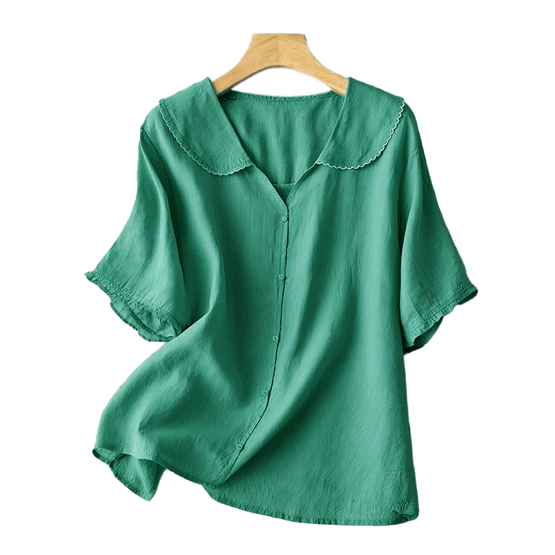 Camicia da donna casual con bottoni e collo medio, manica corta e semplice, motivo Buddha Stones - Image 4