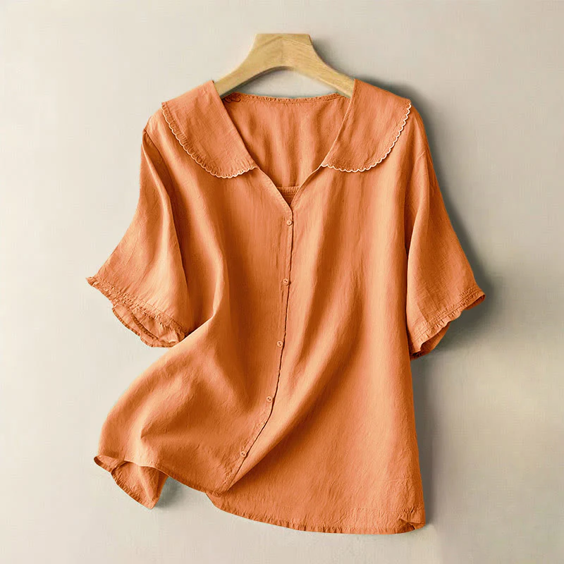 Camicia da donna casual con bottoni e collo medio, manica corta e semplice, motivo Buddha Stones - Image 6
