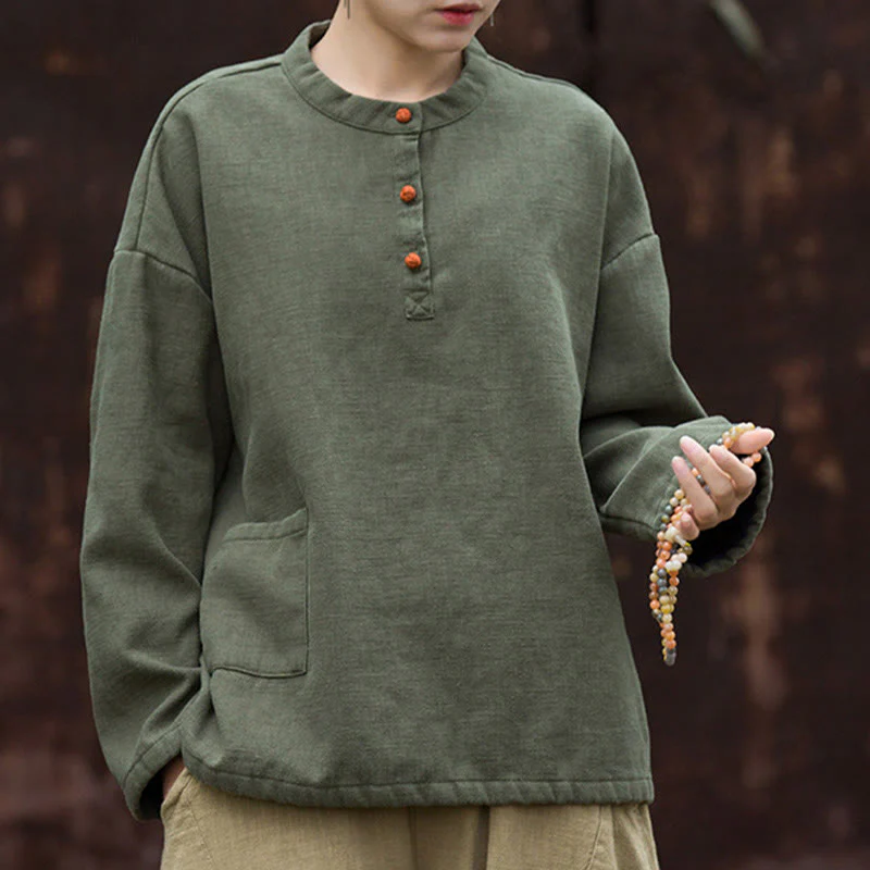 Camicia da donna in lino ramiè a maniche lunghe, termica, retrò, tinta unita, Buddha Stones - Image 12