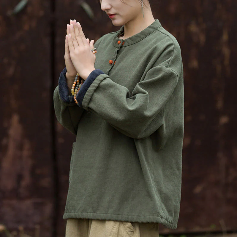Camicia da donna in lino ramiè a maniche lunghe, termica, retrò, tinta unita, Buddha Stones - Image 13
