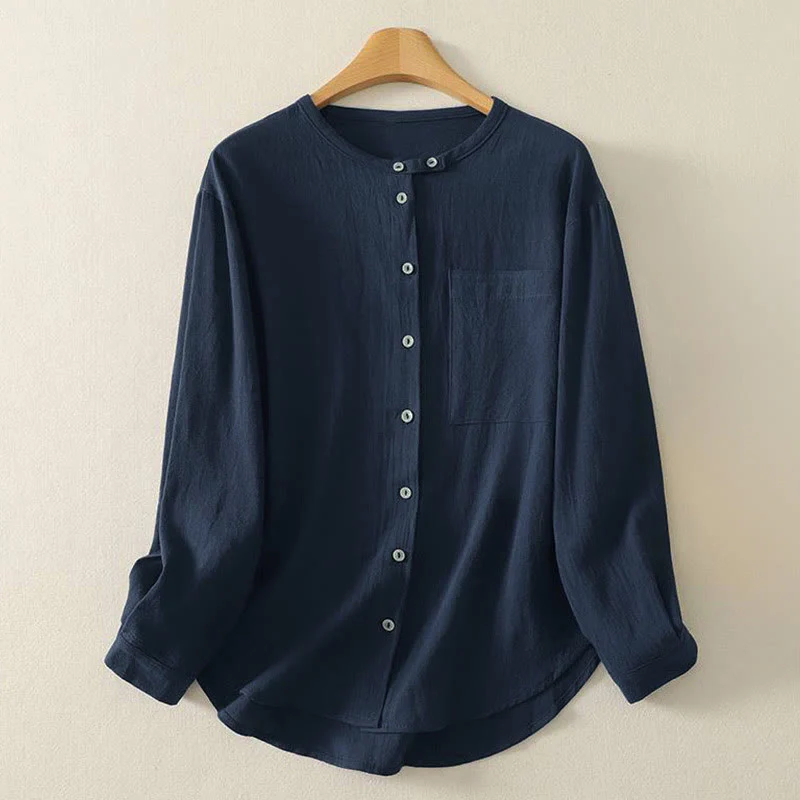 Camicia da donna in poliestere con maniche lunghe e colletto a girocollo Buddha Stones Fall con tasche - Image 2