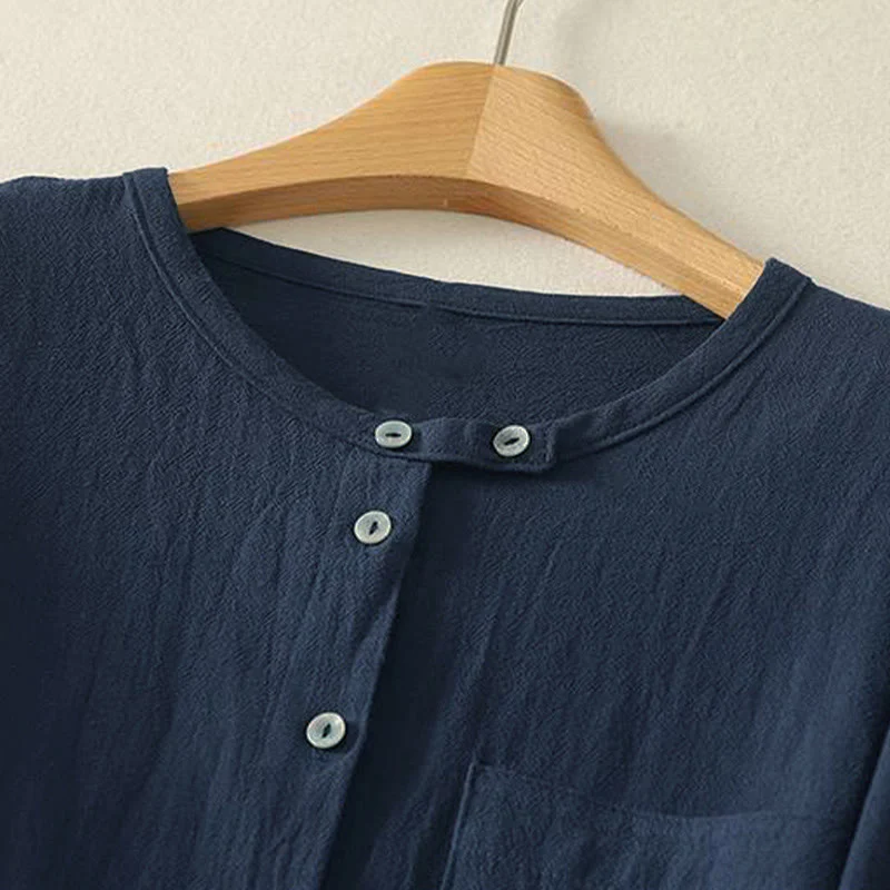 Camicia da donna in poliestere con maniche lunghe e colletto a girocollo Buddha Stones Fall con tasche - Image 3