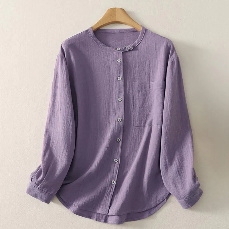 Camicia da donna in poliestere con maniche lunghe e colletto a girocollo Buddha Stones Fall con tasche - Image 7